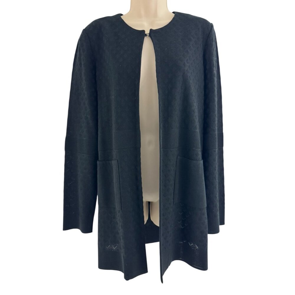 Ming Wang Black Knit Sweater Cardigan Long Sleeve Size L Pockets Timeless Jacket